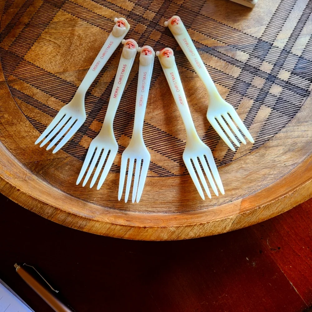 Vintage plastic Santa forks (set of 5)